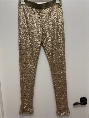Halloween/ Dance Stretchable Sparkling Sequin Leggings - Gold Shimmer Sz S
